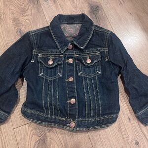 Girls 2T Gap Dark Blue Denim Jacket with Pink Accent Buttons